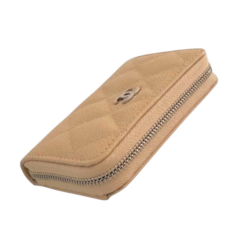 🆕💞CHANEL Classic CAVIAR Quilted Zip Around Coin Purse Wallet • BEIGE • Silver HW - Picture 8 of 15